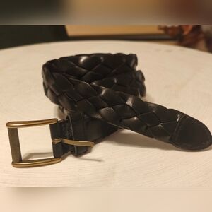 VTG Black Braided Leather Belt 41" Long Fits All